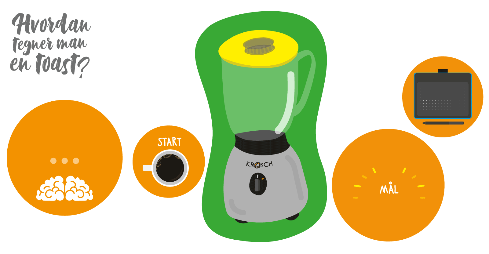 Hvordan tegner vi en toast. Fra idéen til resultatet. Kreative processen kræver en kop kaffe.